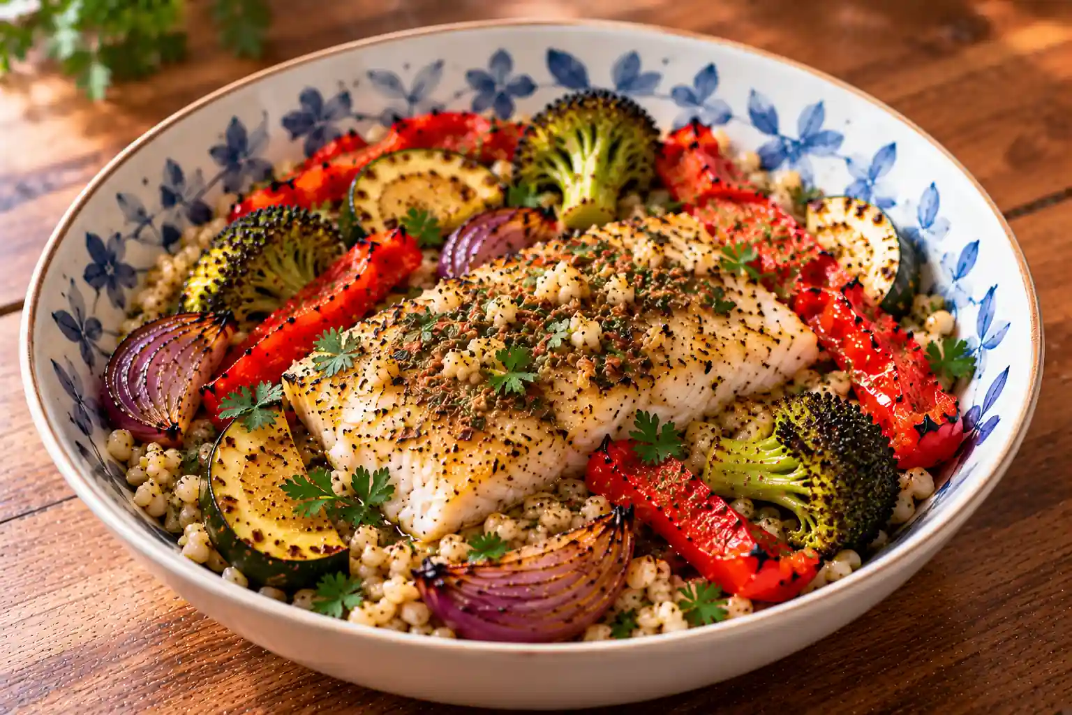 Fish with Herbs, Vegetables and Whole Grains