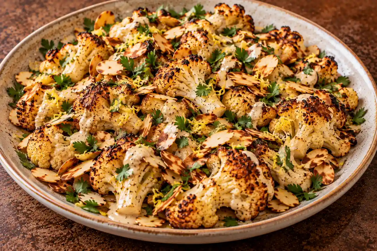 Roasted Cauliflower with Tahini and Toasted Almonds