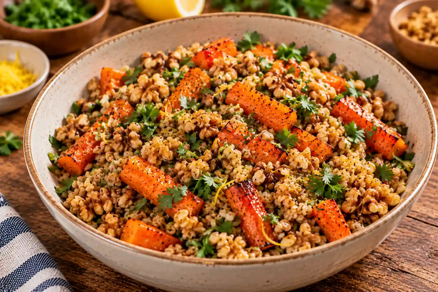 Warm Farro Salad with Roasted Carrots and Walnuts