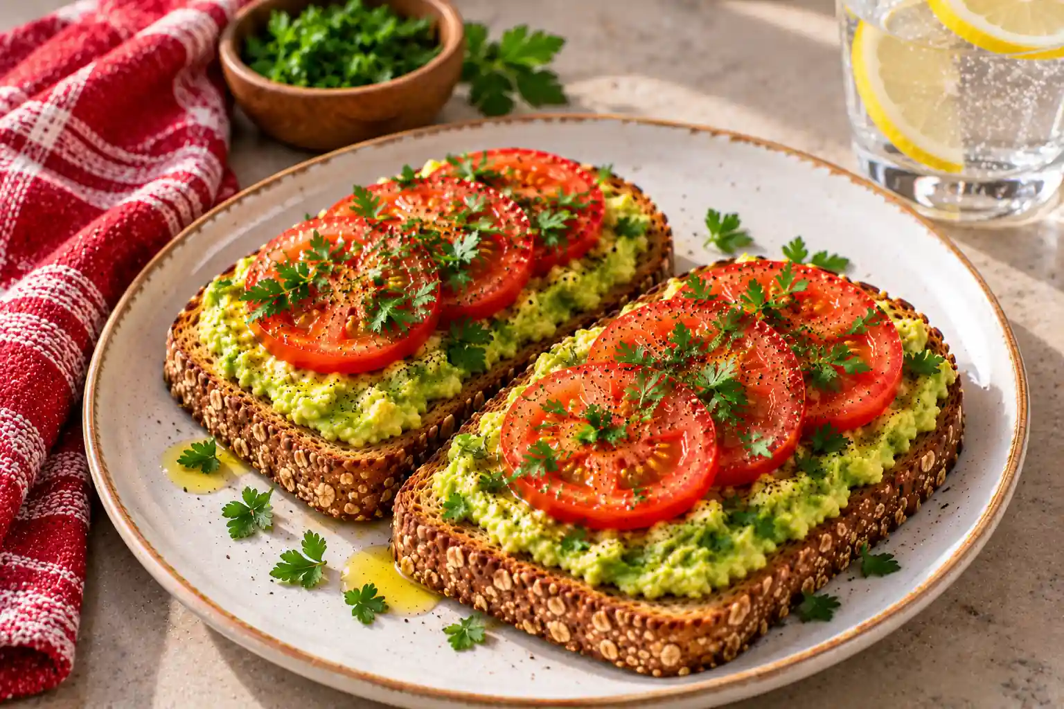 Whole-Grain Toast with Avocado and Tomatoes