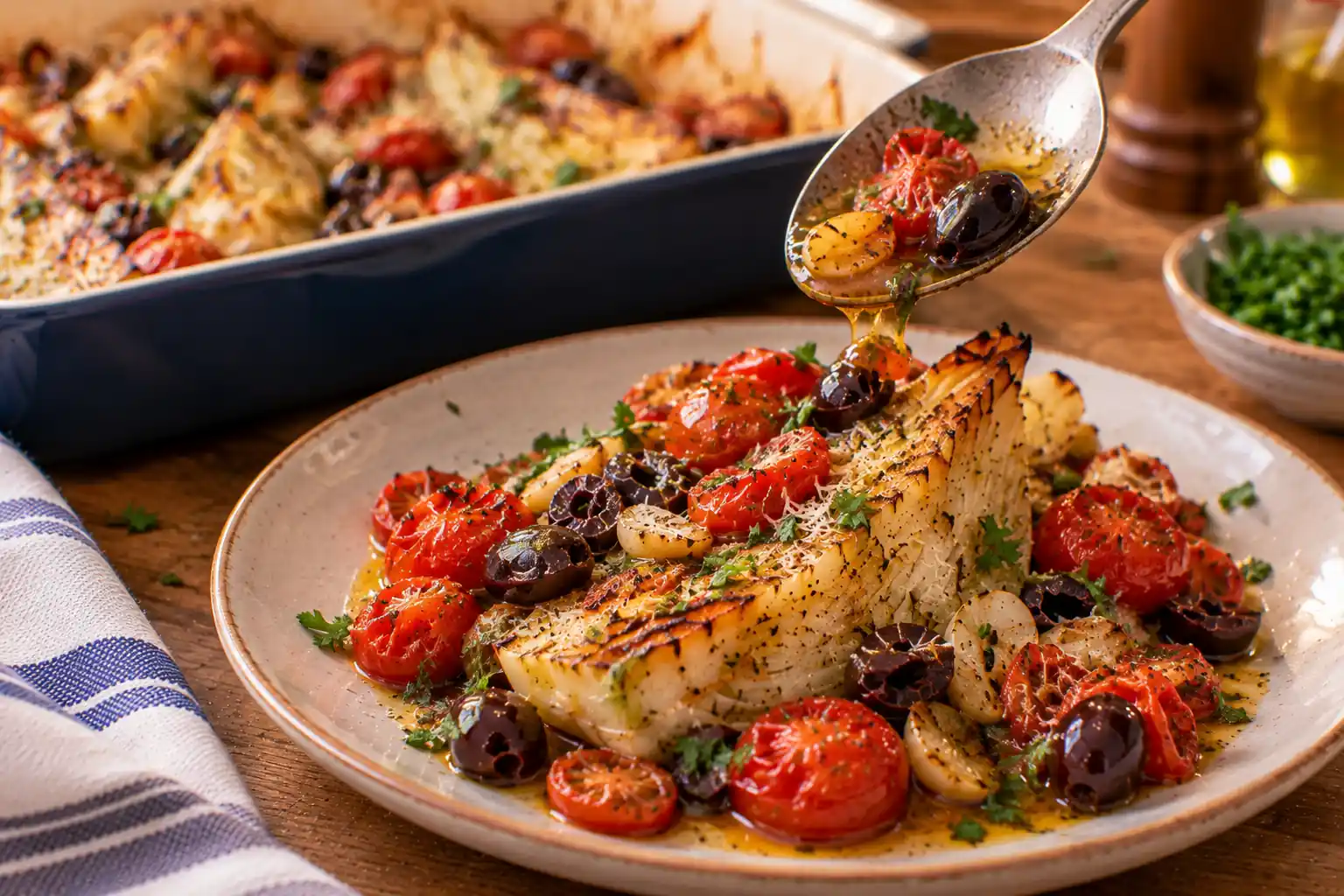 Baked Fennel with Tomatoes, Olives and Parmesan