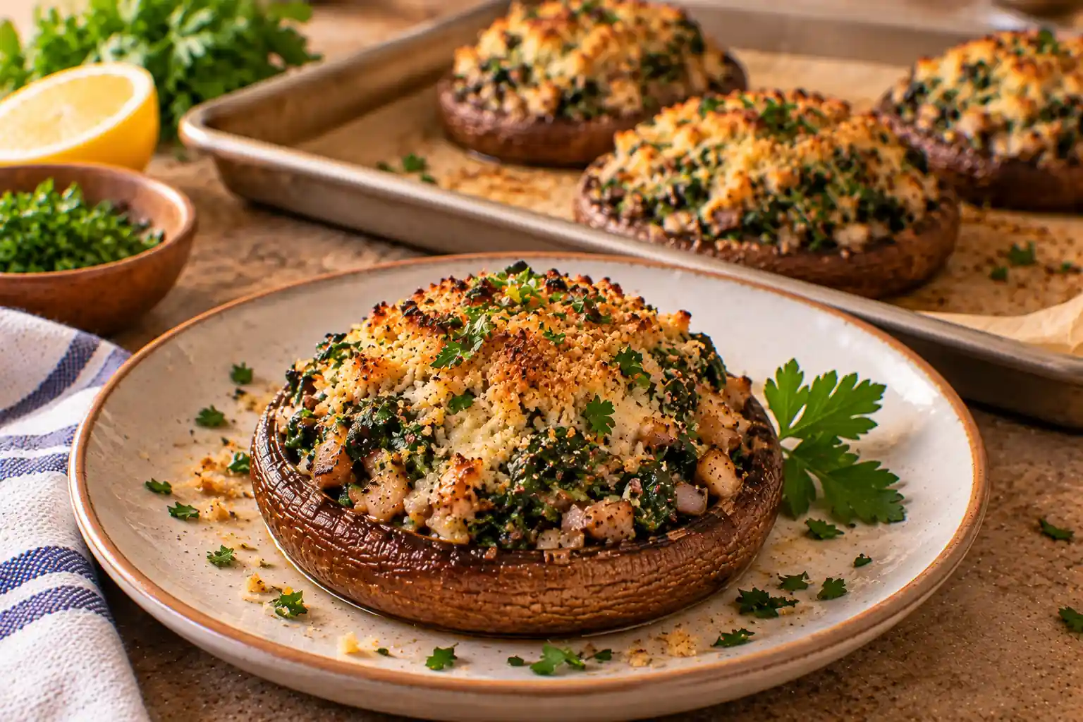 Mushroom and Spinach Stuffed Portobello Caps