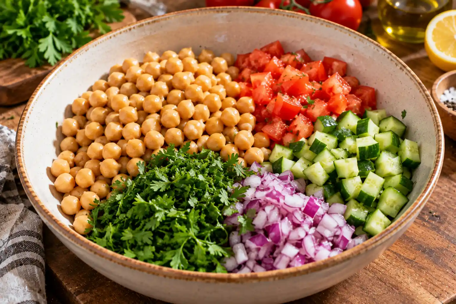 Step 1 of Chickpea, Cucumber and Tomato Salad