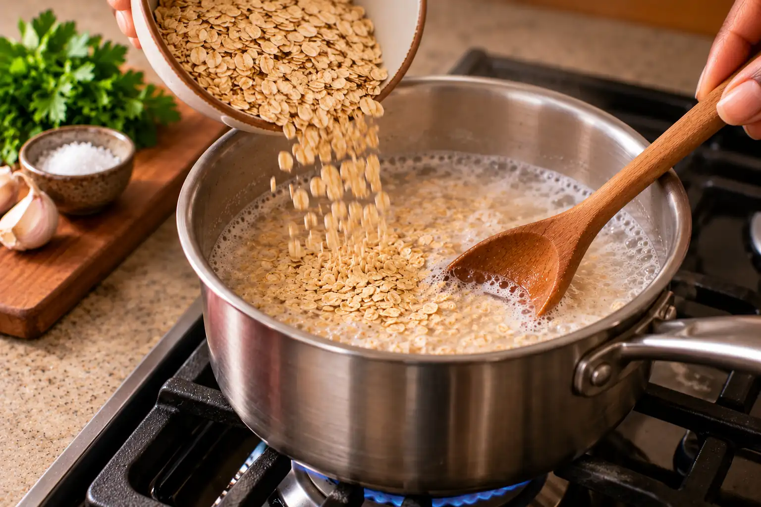 Step 1 of Savory Oatmeal with Vegetables and Herbs