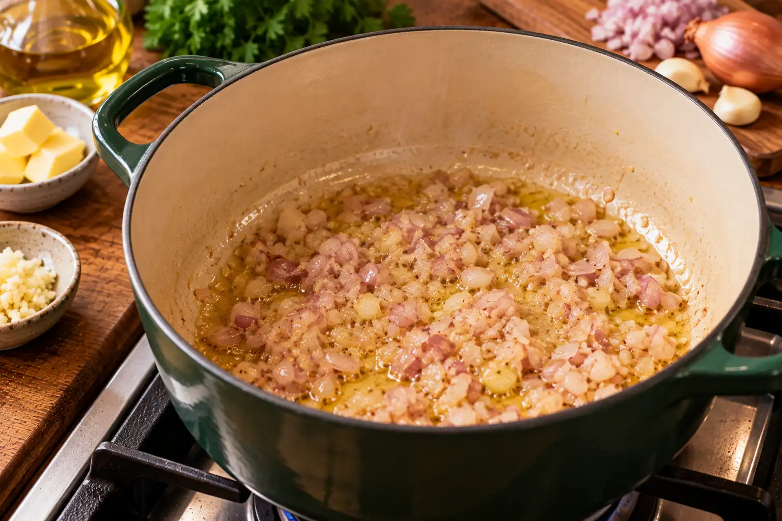 Step 2 of Artichoke and Pea Risotto with Fresh Herbs