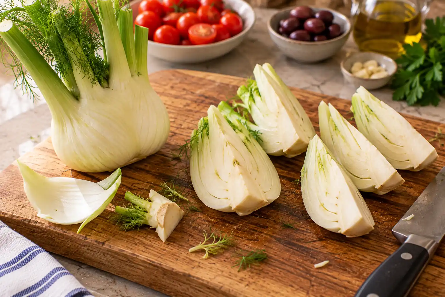 Step 2 of Baked Fennel with Tomatoes, Olives and Parmesan