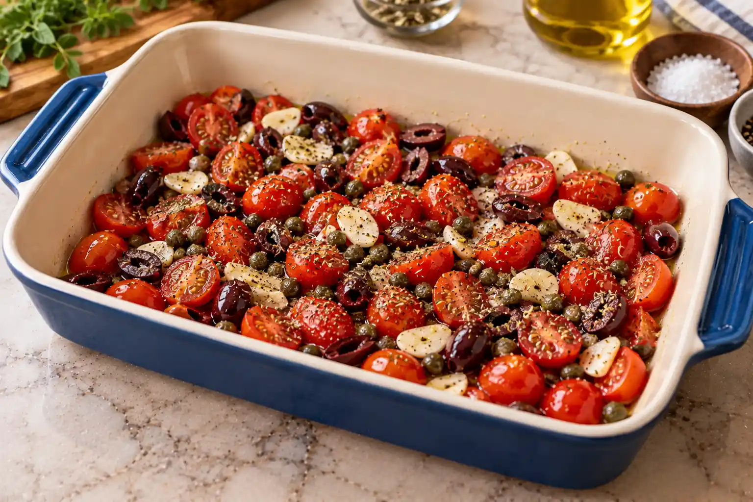 Step 2 of Mediterranean Baked Cod with Tomatoes, Olives and Capers