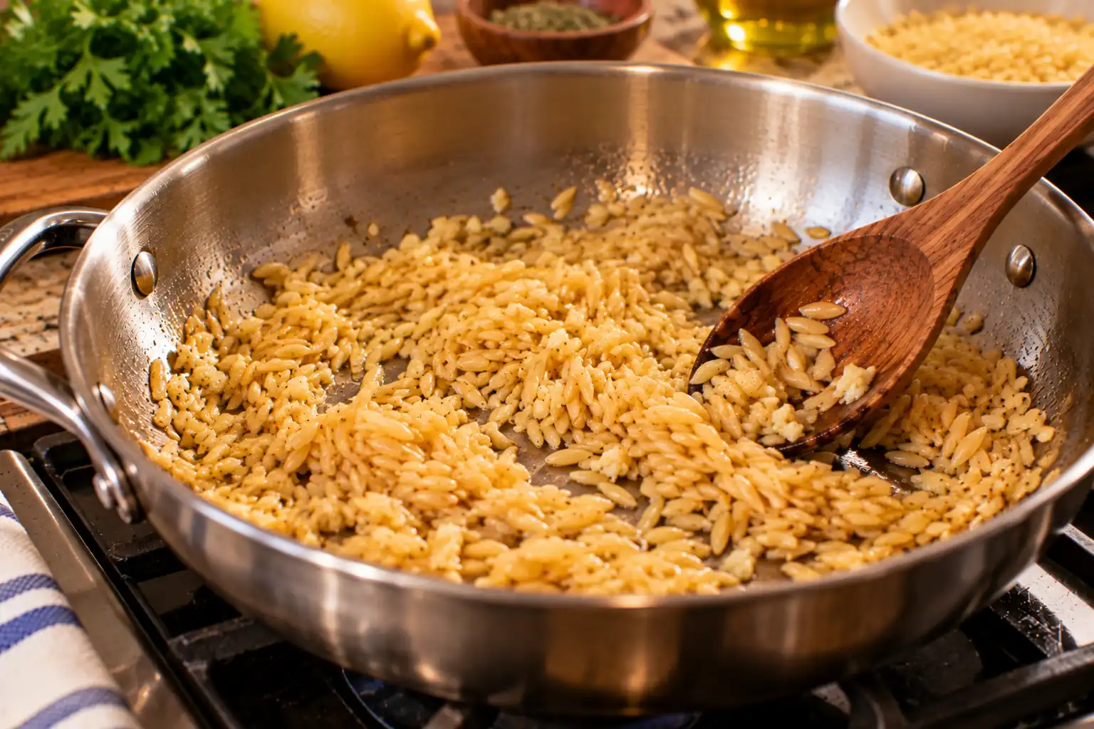 Step 2 of Mediterranean Orzo with Spinach, Artichokes and Lemon