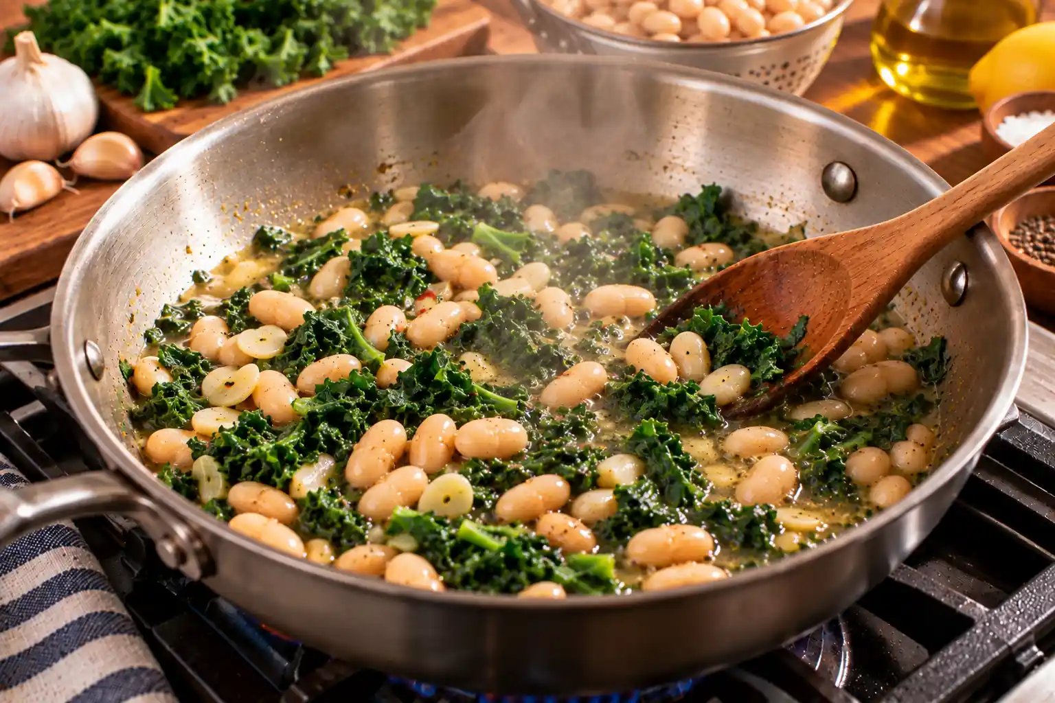 Step 3 of White Beans with Garlic and Greens