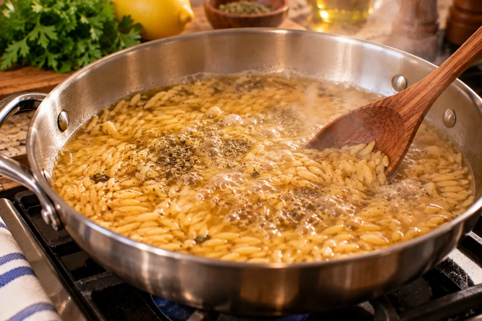Step 3 of Mediterranean Orzo with Spinach, Artichokes and Lemon