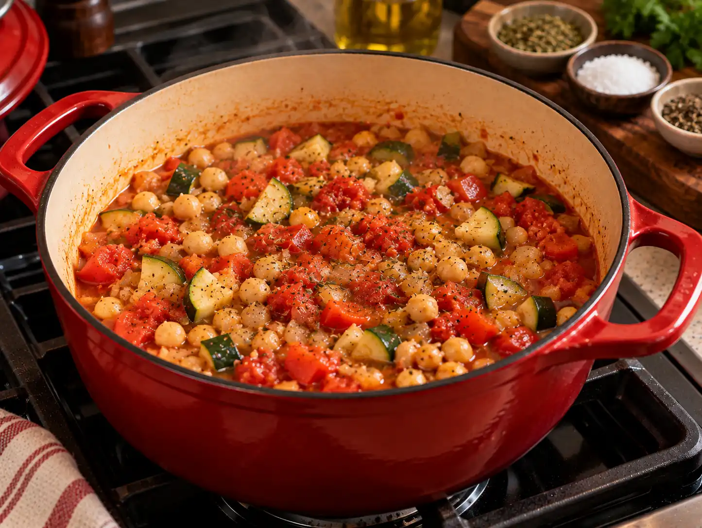 Step 3 of Chickpea, Tomato and Vegetable Stew