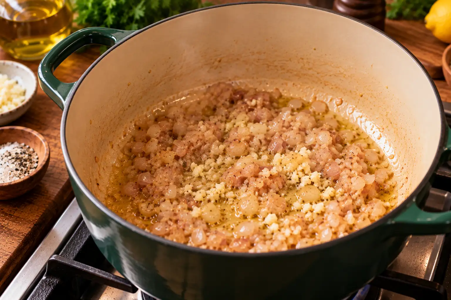 Step 3 of Artichoke and Pea Risotto with Fresh Herbs