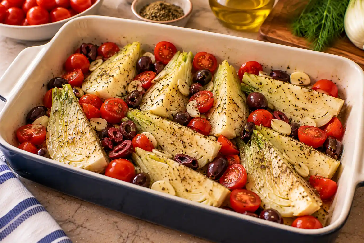 Step 4 of Baked Fennel with Tomatoes, Olives and Parmesan