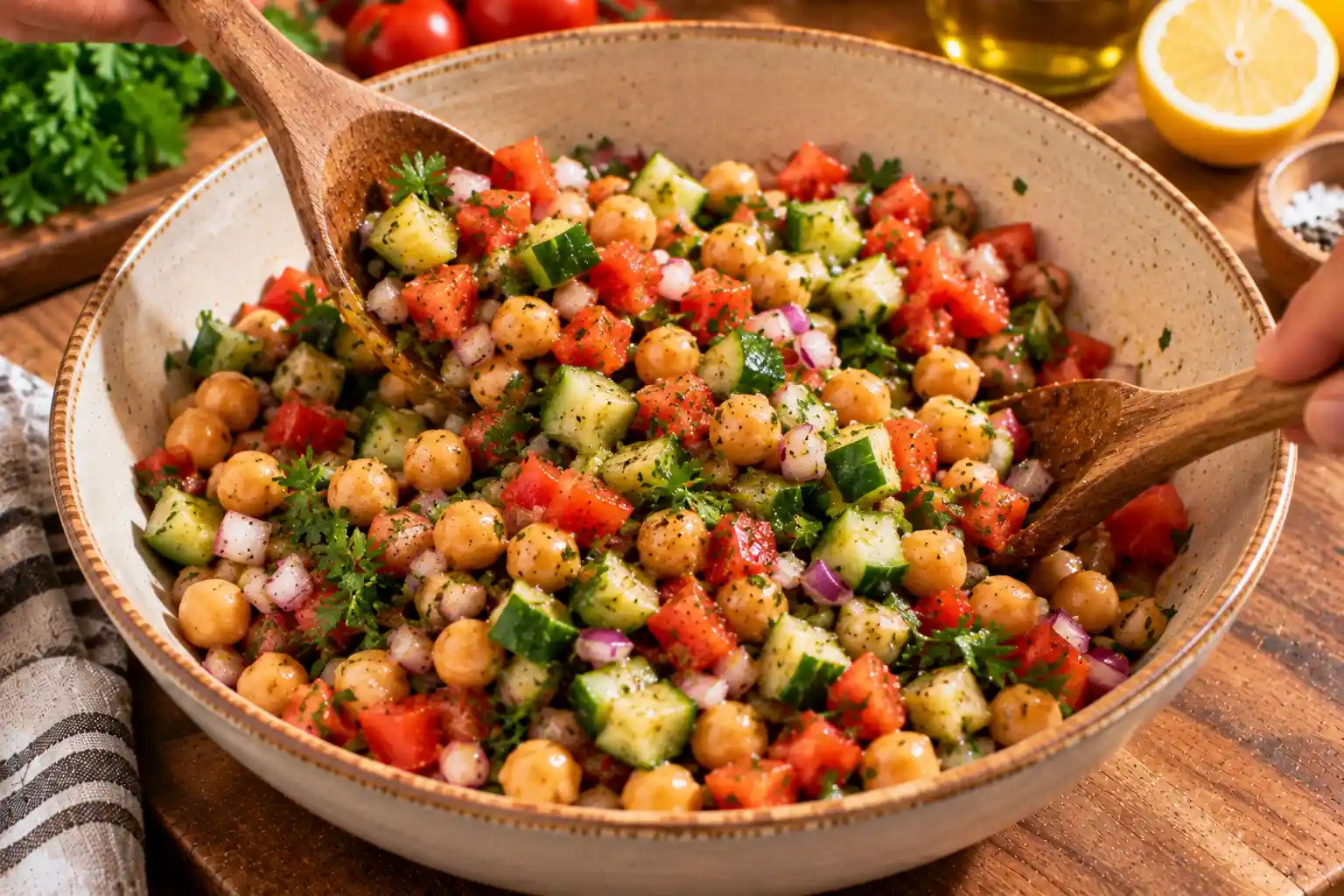Step 4 of Chickpea, Cucumber and Tomato Salad