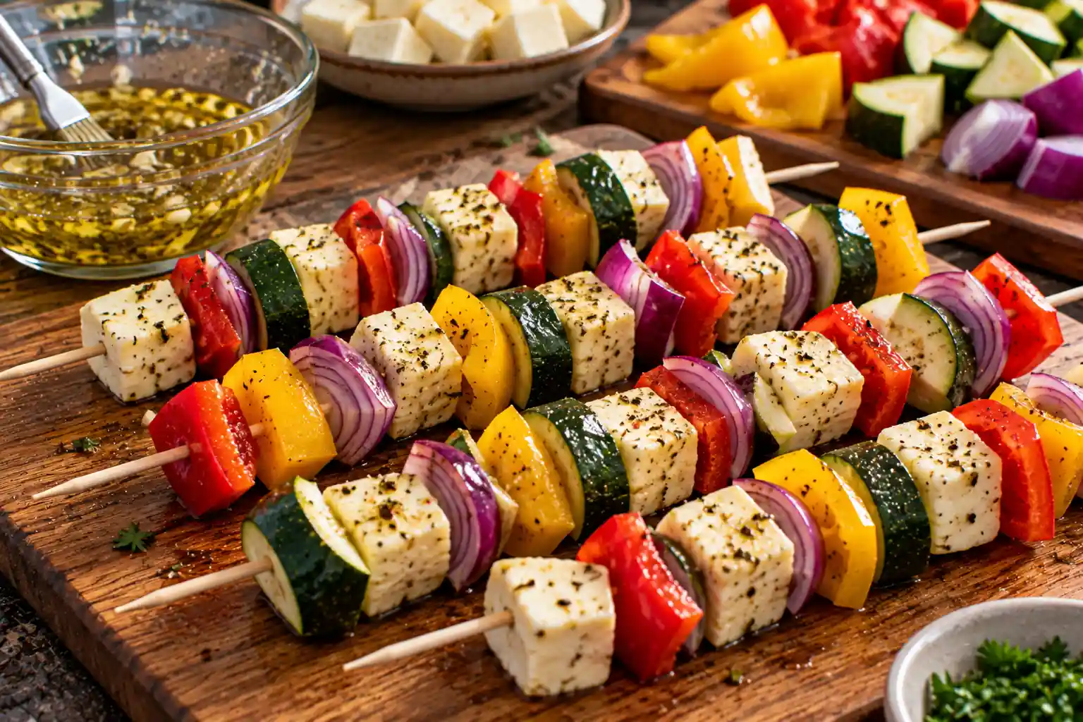 Step 4 of Grilled Vegetable and Halloumi Skewers