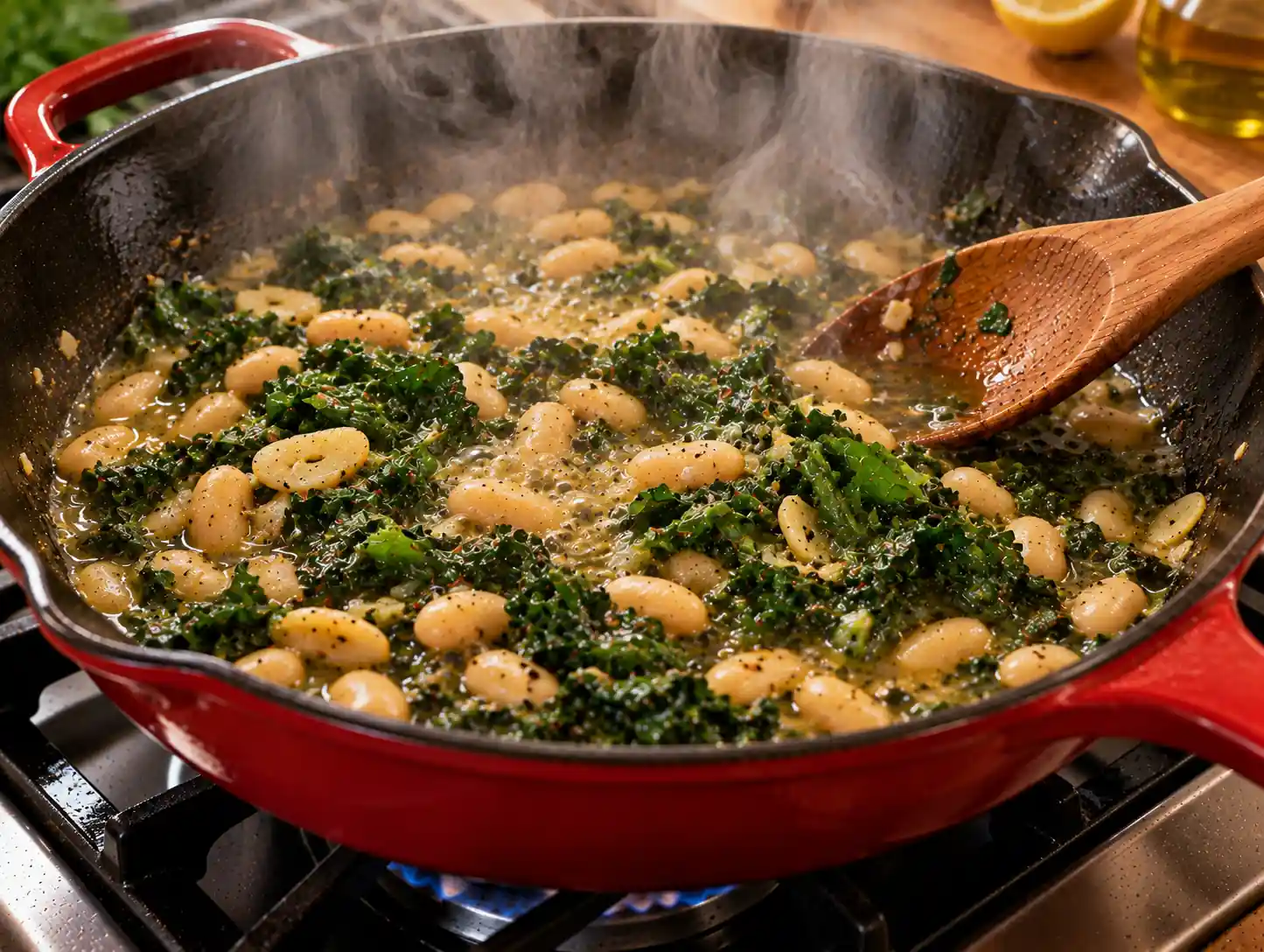 Step 4 of Garlic Sautéed Greens with White Beans