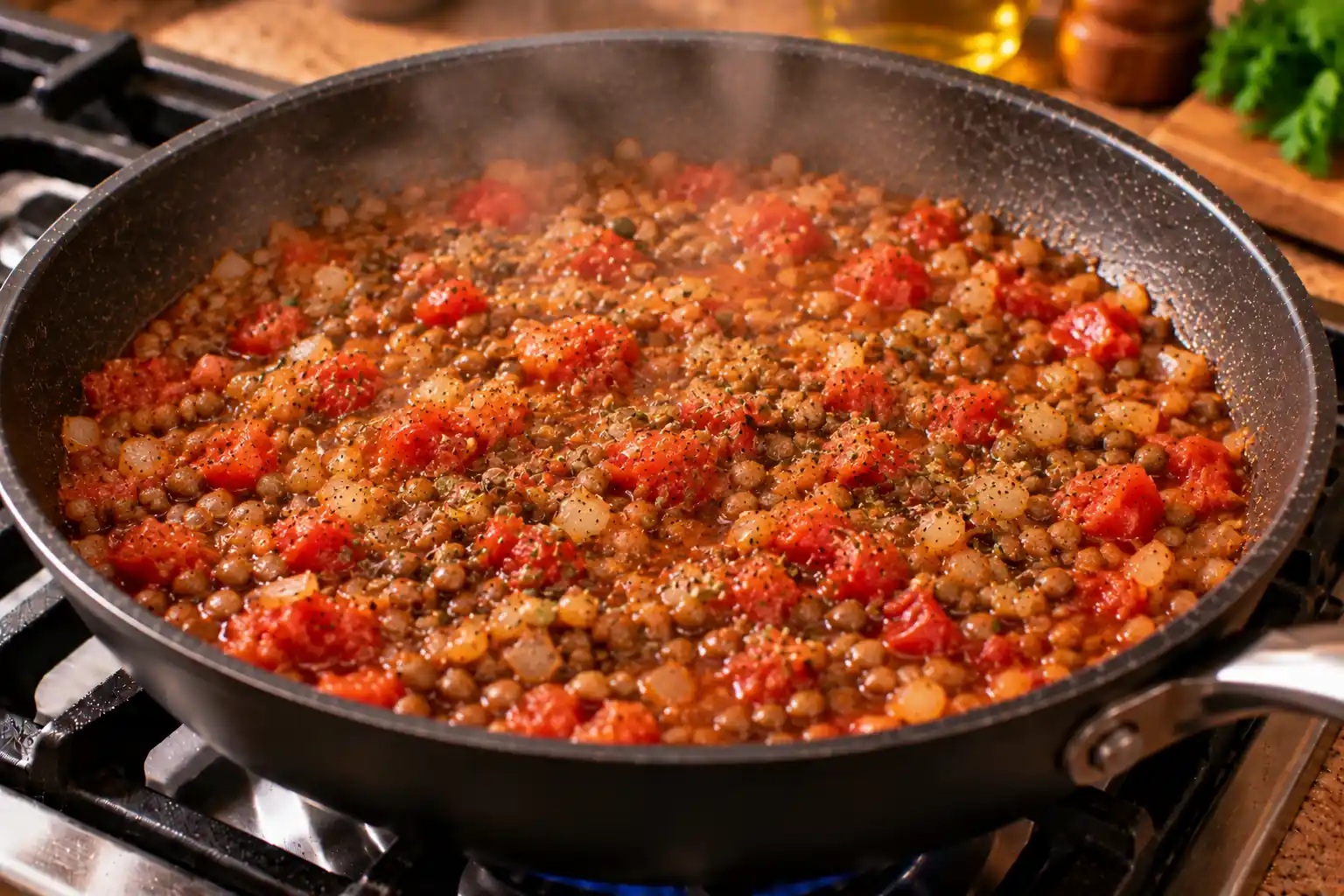 Step 4 of Lentil and Tomato Pasta