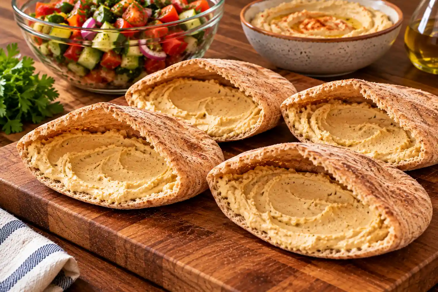 Step 4 of Whole-Grain Pita with Hummus and Fresh Vegetables