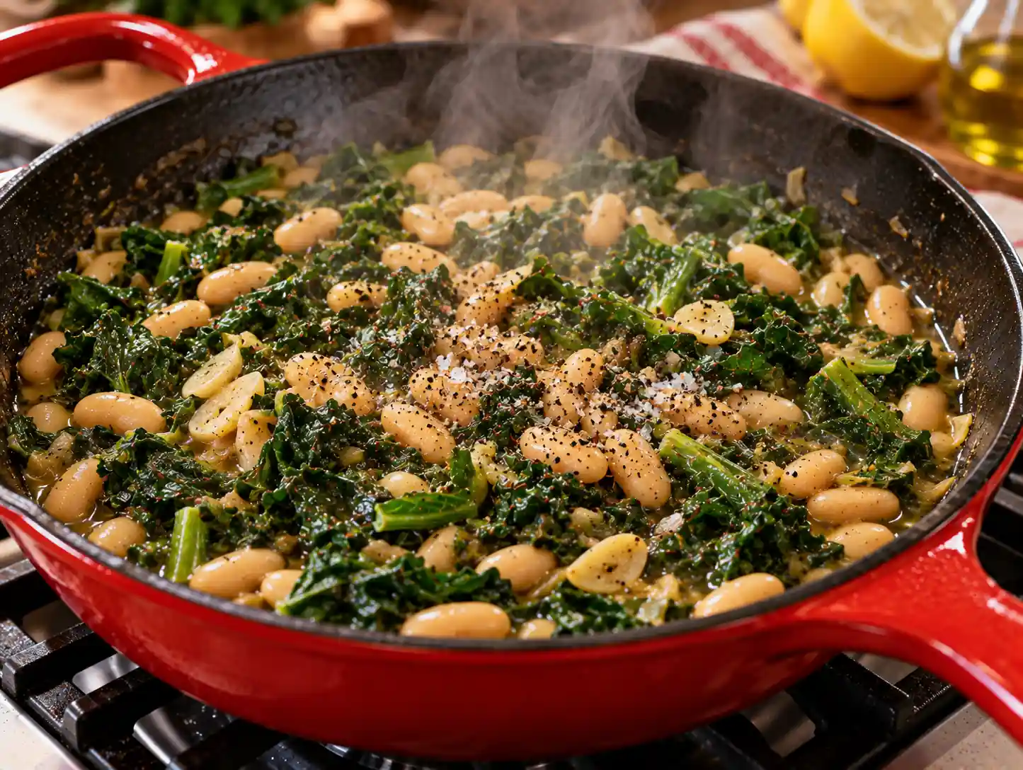 Step 5 of Garlic Sautéed Greens with White Beans