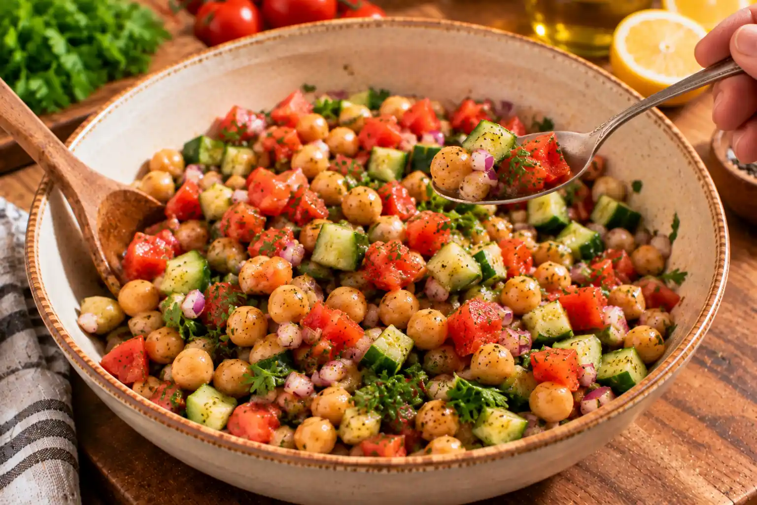 Step 5 of Chickpea, Cucumber and Tomato Salad
