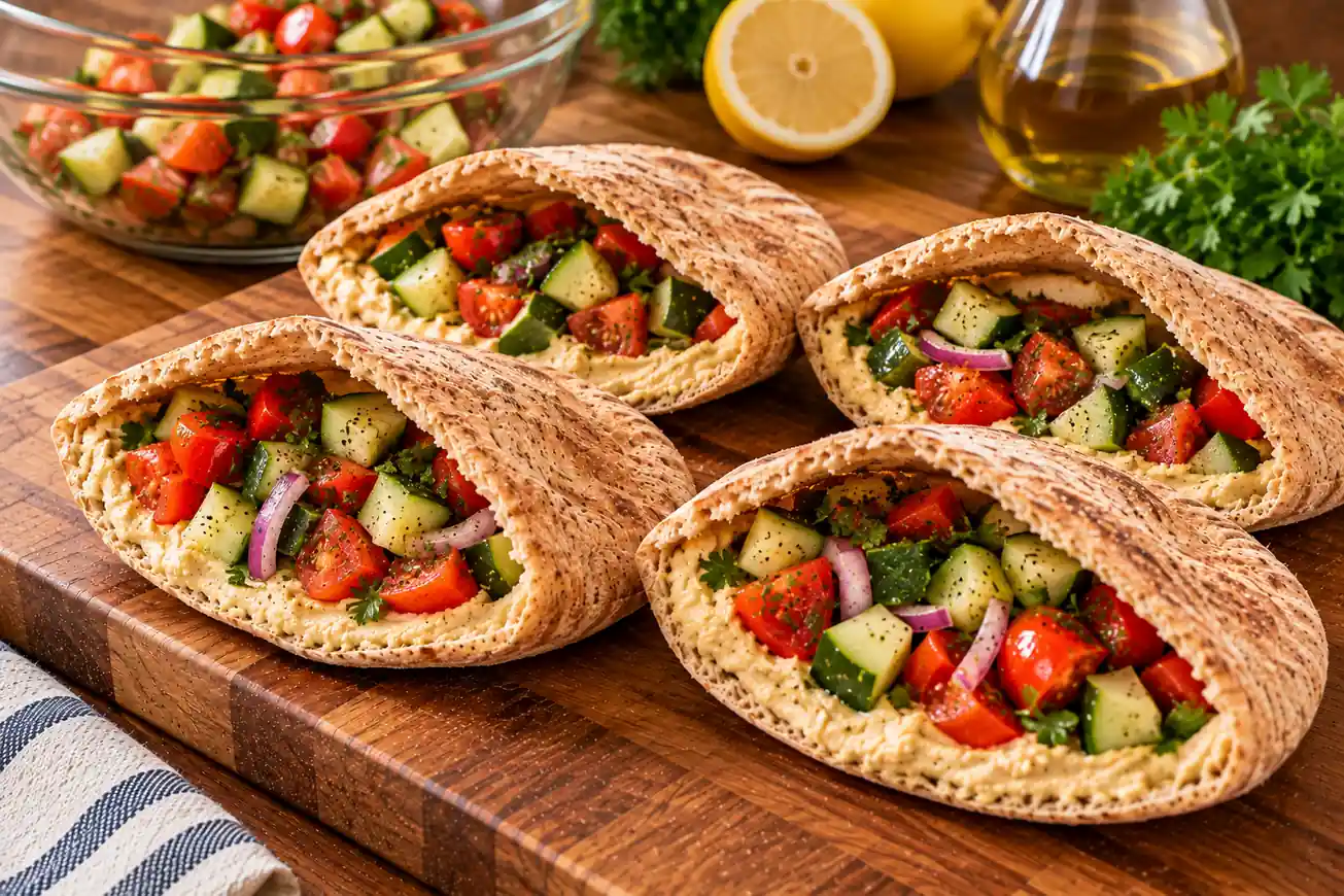 Step 5 of Whole-Grain Pita with Hummus and Fresh Vegetables
