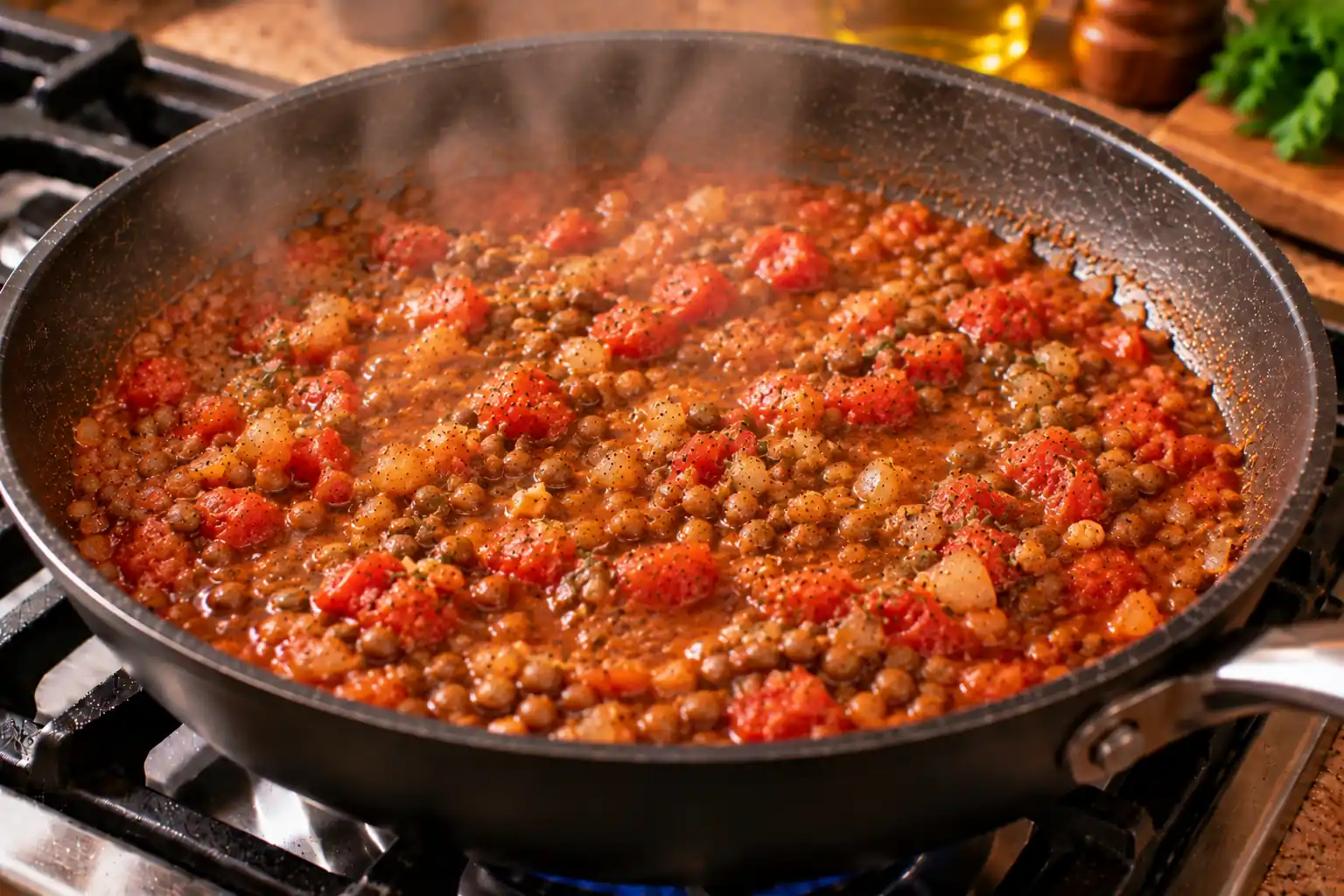 Step 5 of Lentil and Tomato Pasta