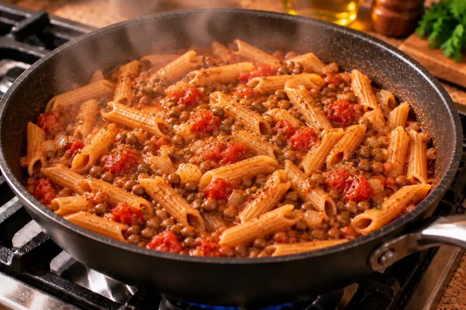 Step 6 of Lentil and Tomato Pasta