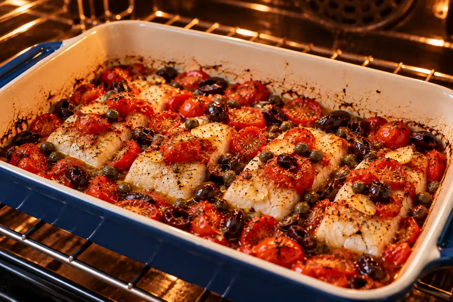 Step 6 of Mediterranean Baked Cod with Tomatoes, Olives and Capers
