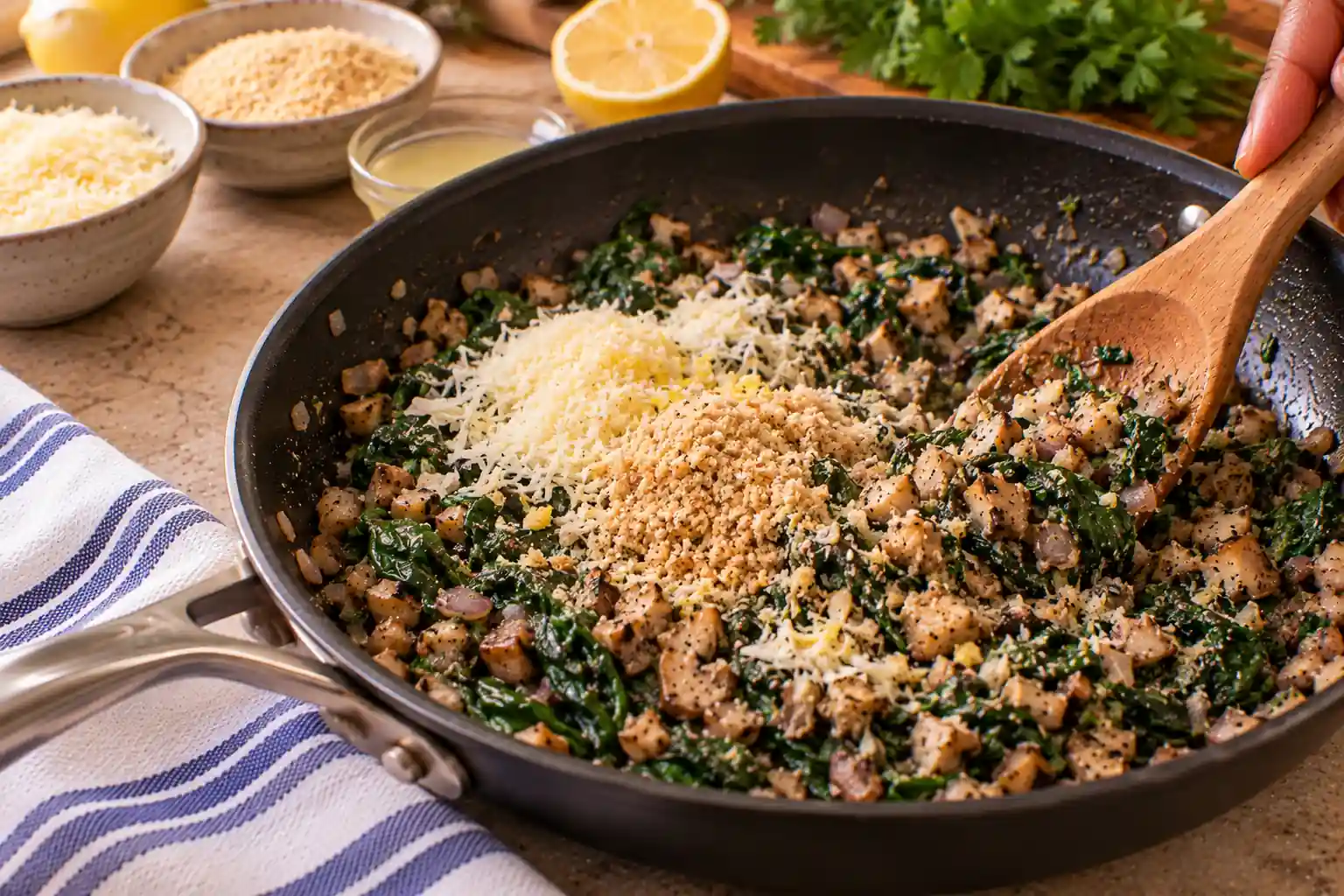Step 6 of Mushroom and Spinach Stuffed Portobello Caps