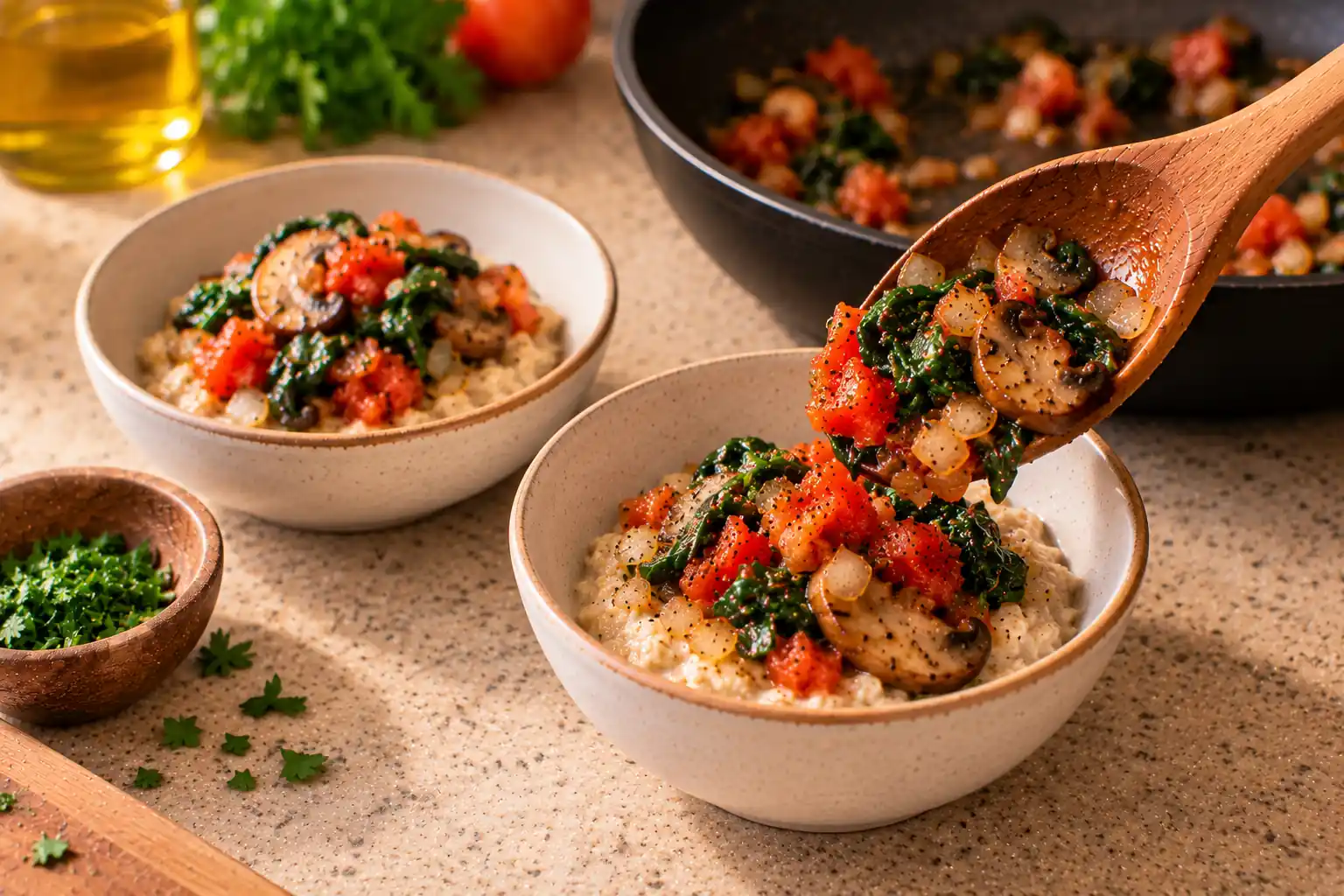 Step 6 of Savory Oatmeal with Vegetables and Herbs