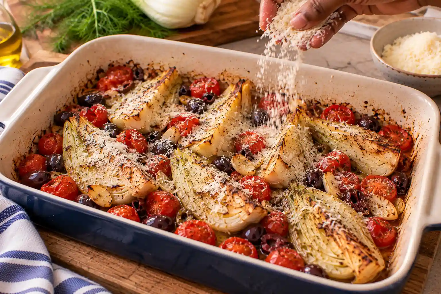Step 6 of Baked Fennel with Tomatoes, Olives and Parmesan