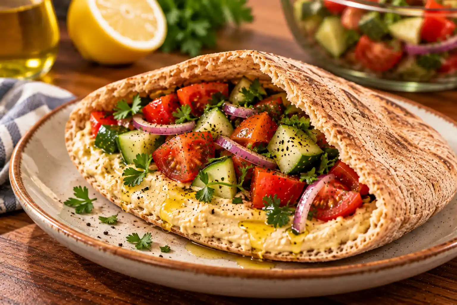 Step 6 of Whole-Grain Pita with Hummus and Fresh Vegetables