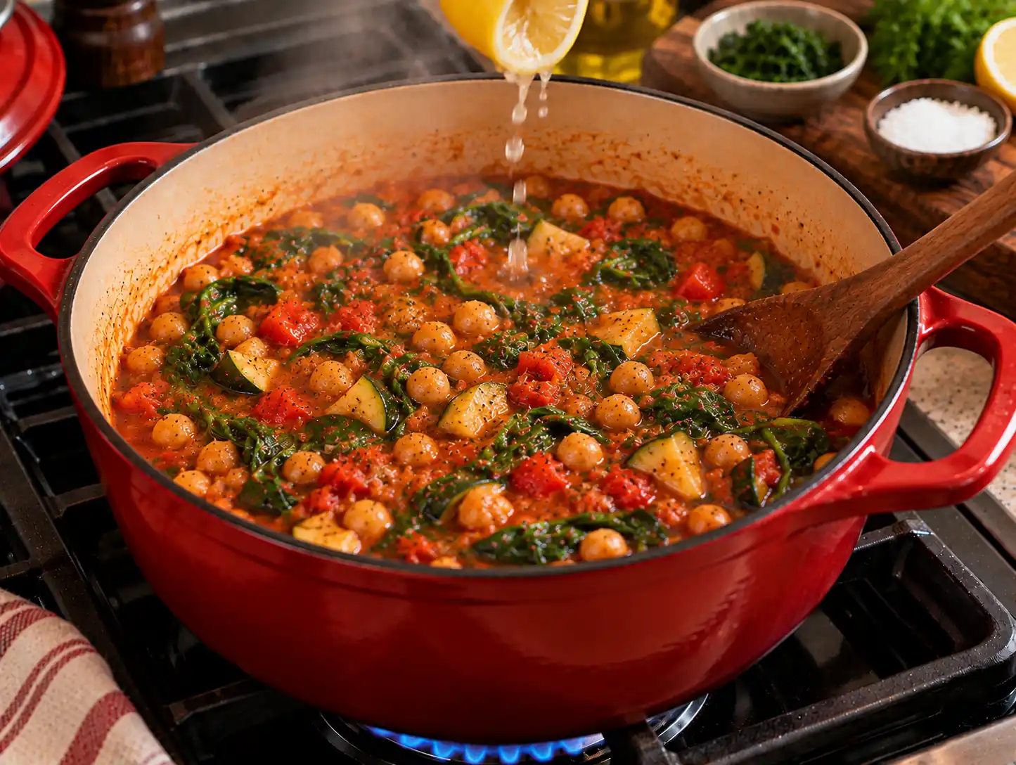 Step 7 of Chickpea, Tomato and Vegetable Stew
