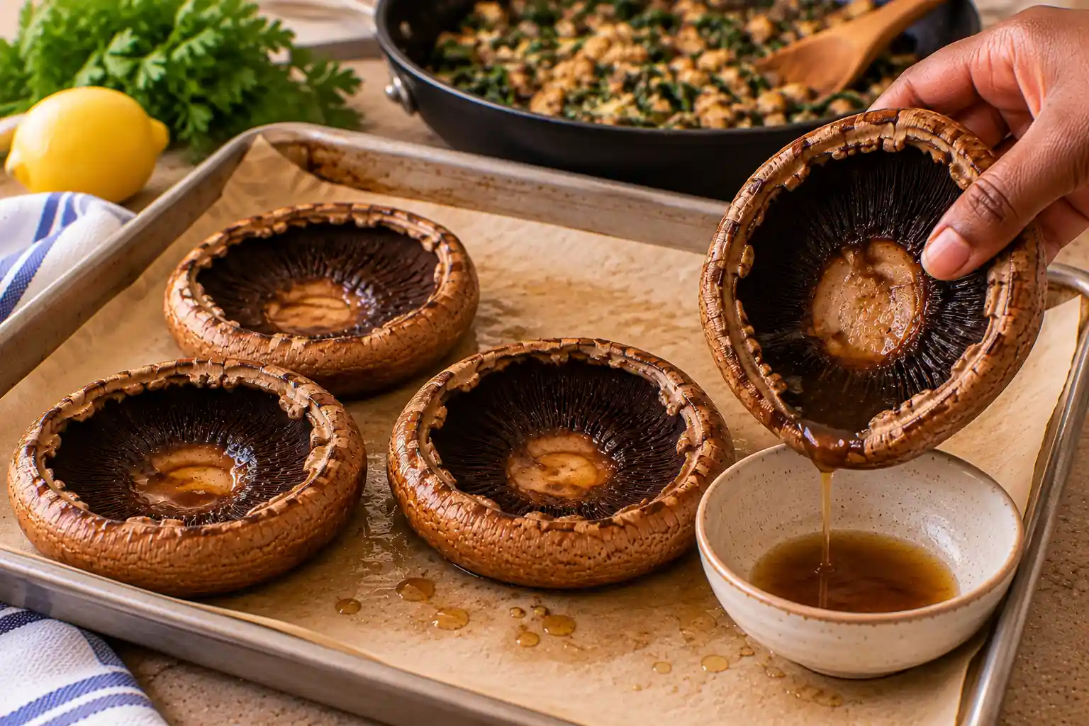 Step 7 of Mushroom and Spinach Stuffed Portobello Caps