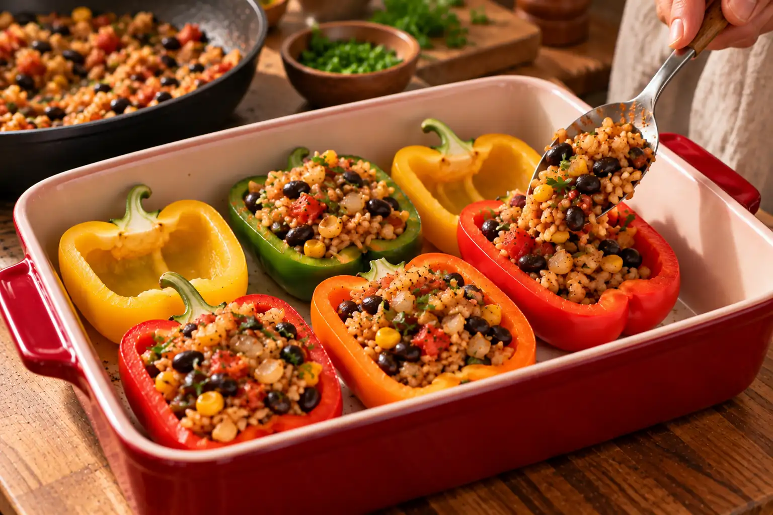 Step 7 of Stuffed Bell Peppers with Brown Rice and Vegetables