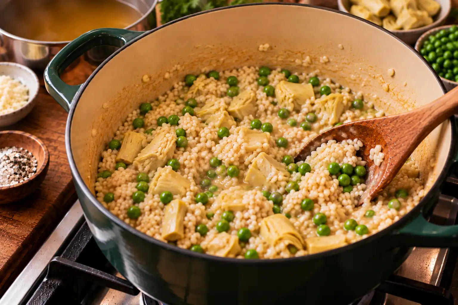 Step 7 of Artichoke and Pea Risotto with Fresh Herbs