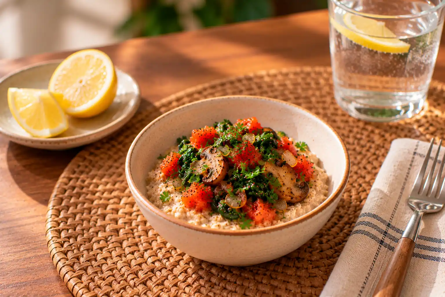 Step 8 of Savory Oatmeal with Vegetables and Herbs