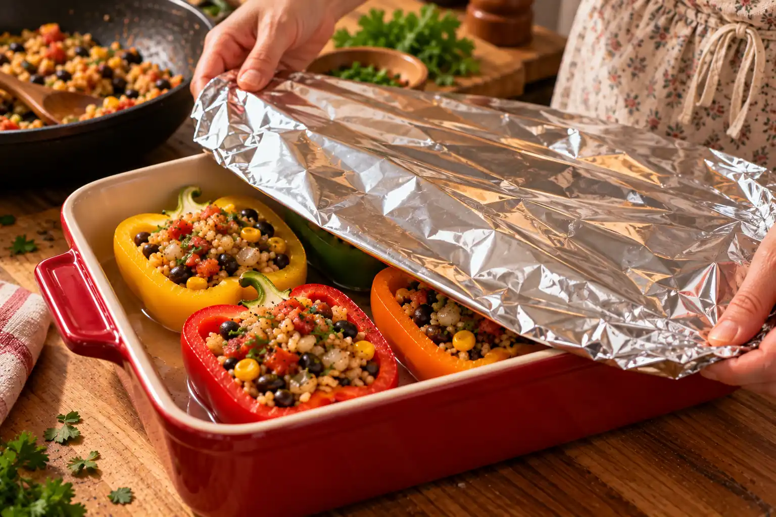 Step 8 of Stuffed Bell Peppers with Brown Rice and Vegetables