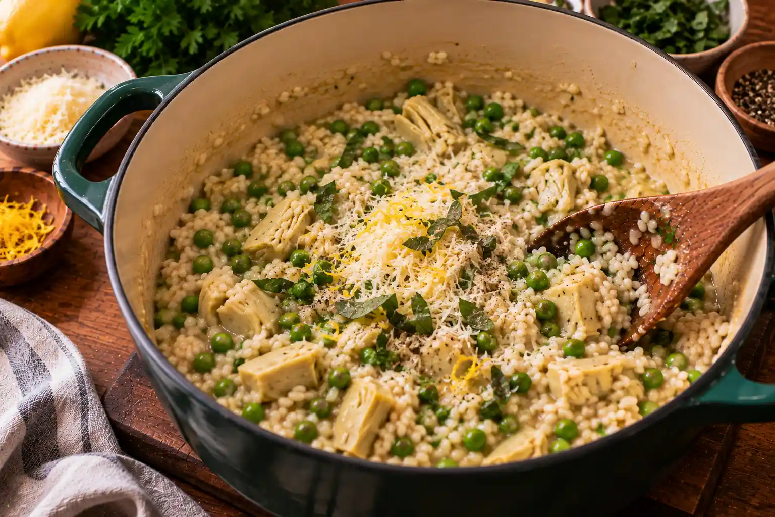 Step 8 of Artichoke and Pea Risotto with Fresh Herbs