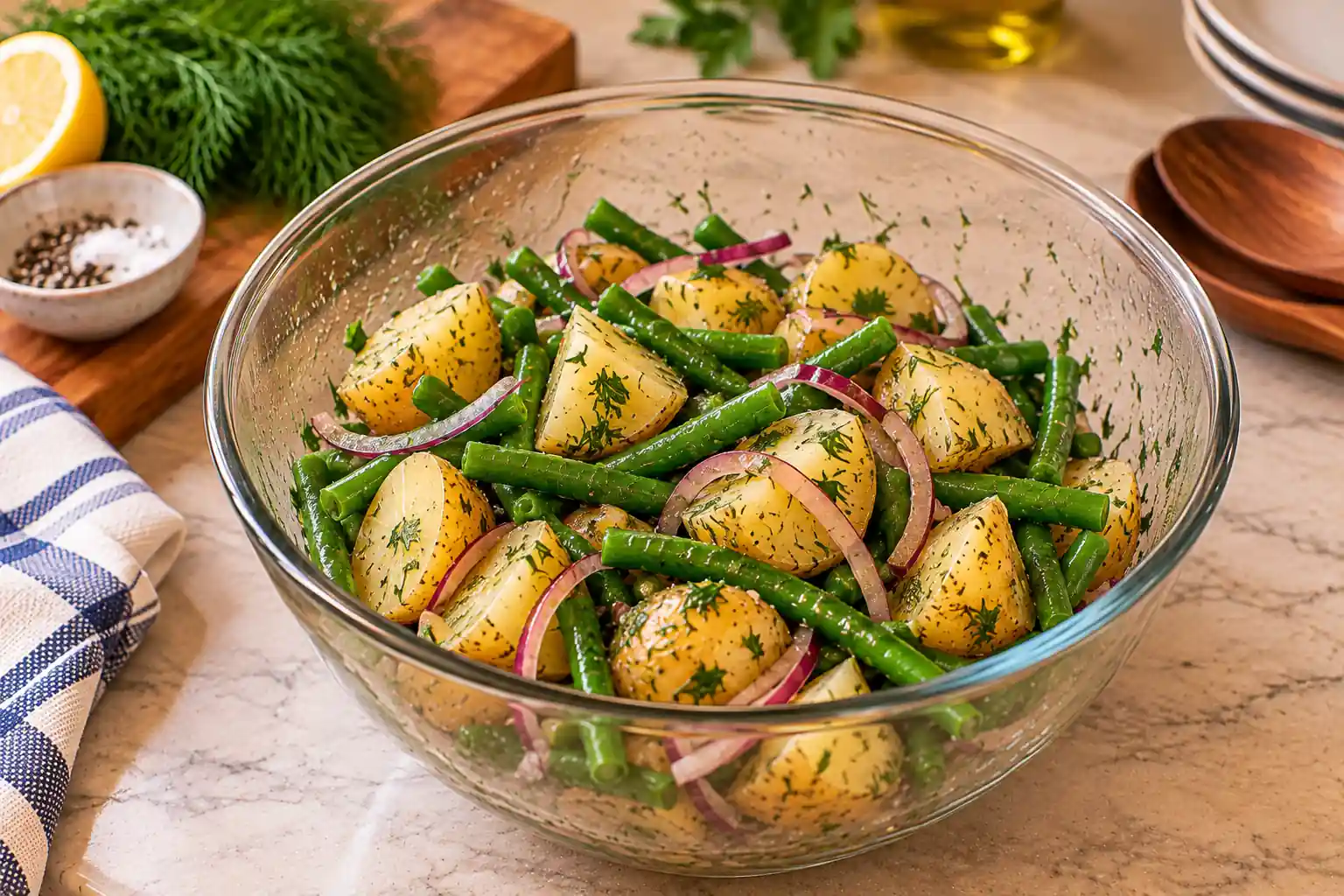 Step 8 of Lemon-Dill Potato Salad with Green Beans