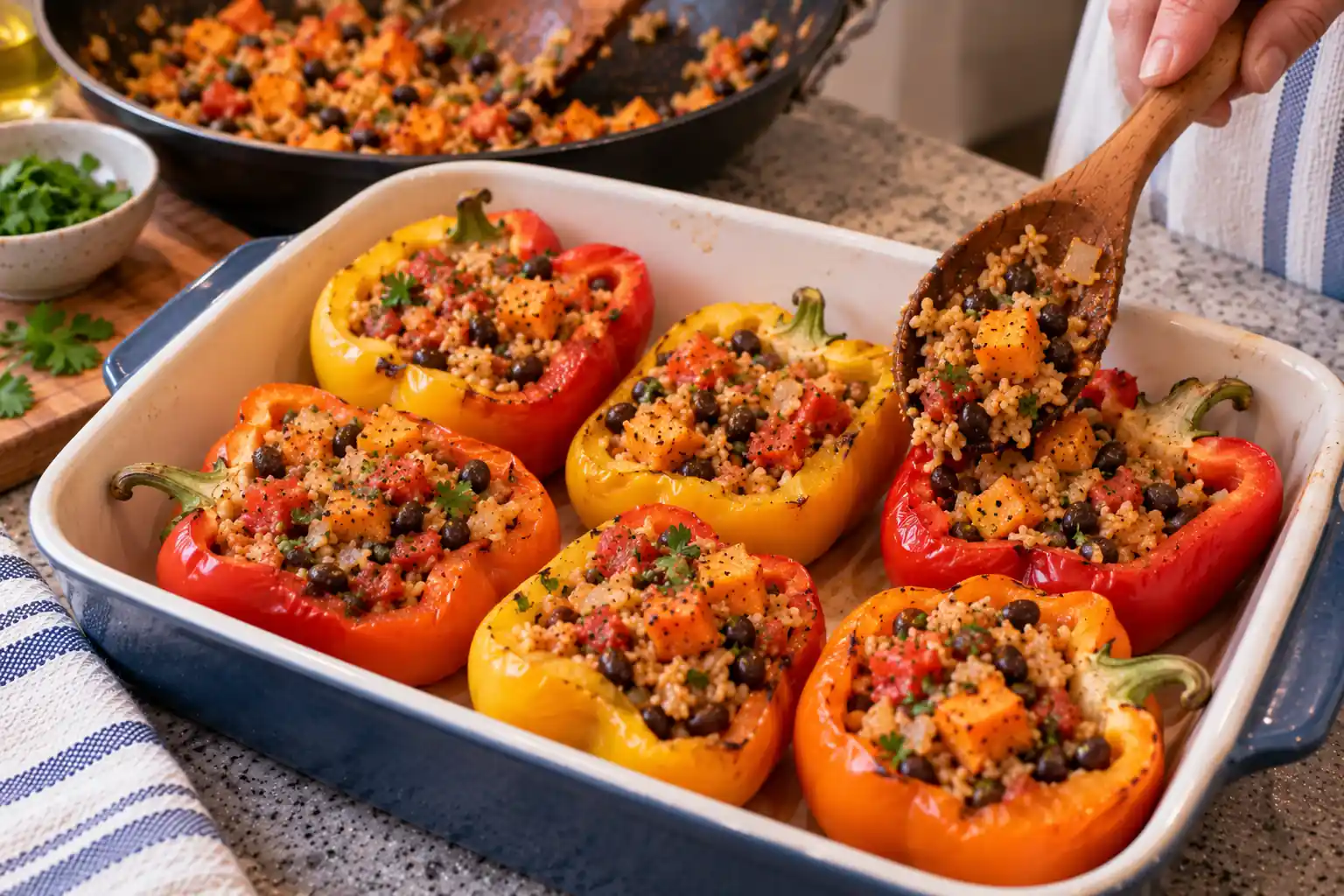 Step 9 of Black Bean and Sweet Potato Stuffed Peppers