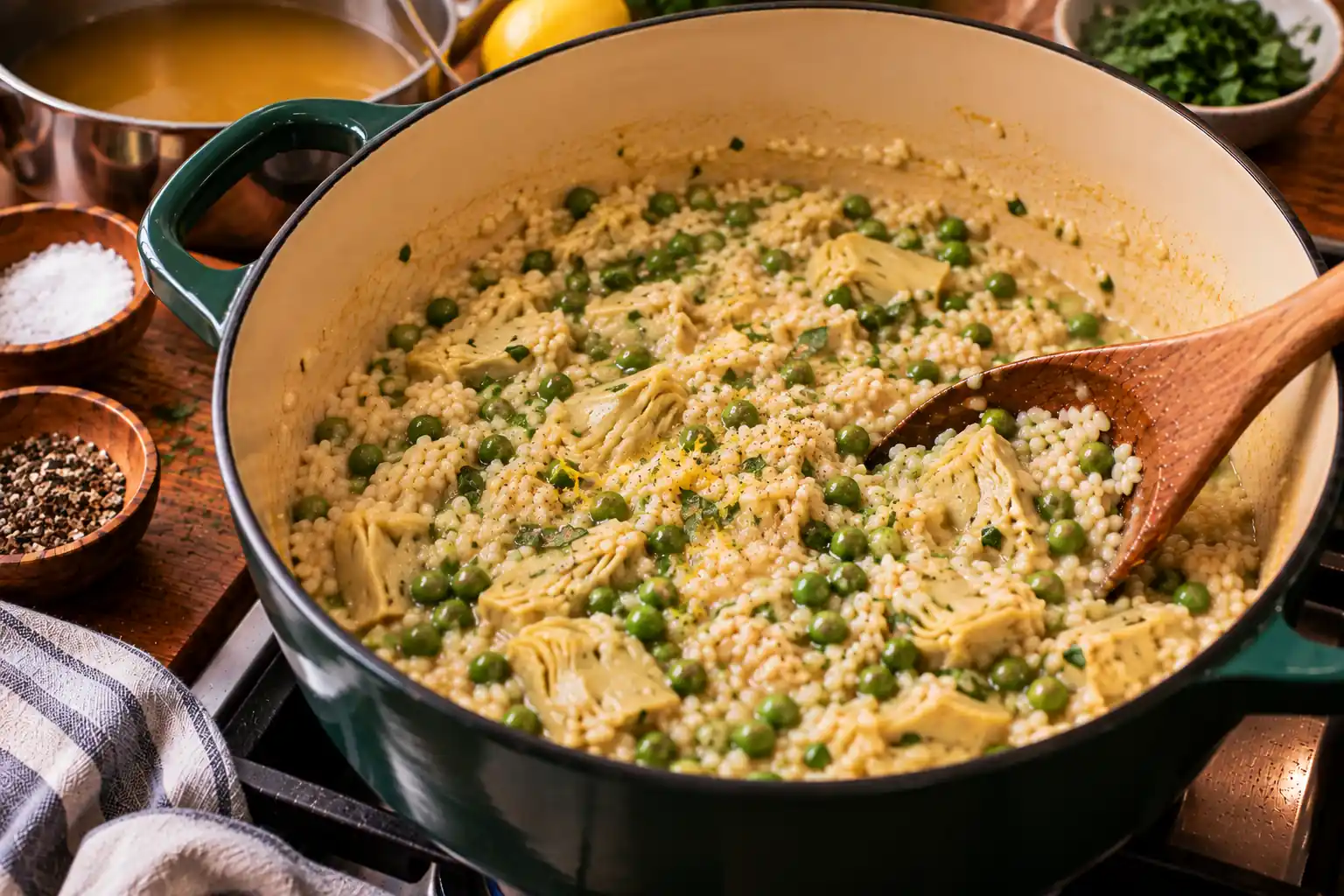 Step 9 of Artichoke and Pea Risotto with Fresh Herbs