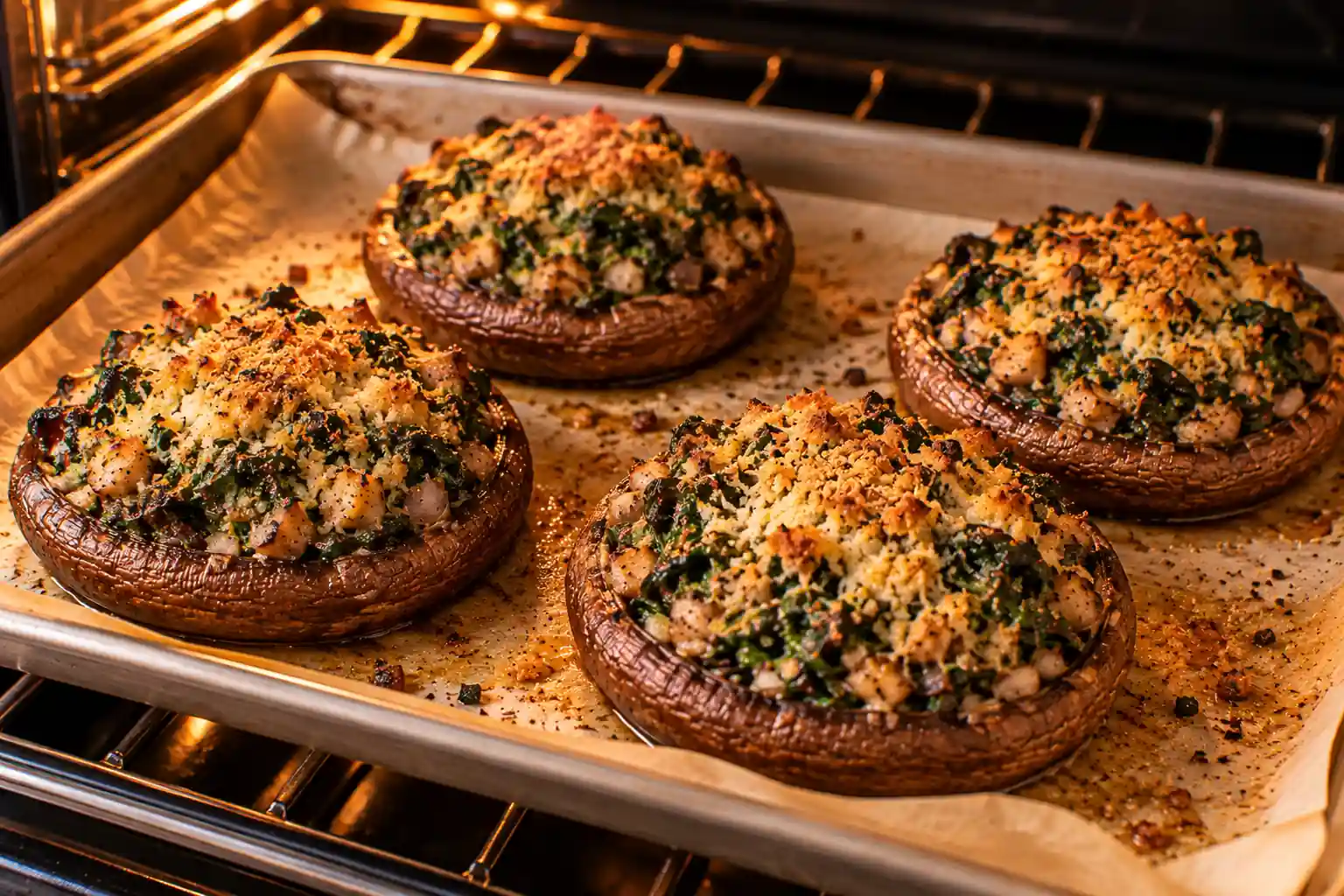 Step 9 of Mushroom and Spinach Stuffed Portobello Caps