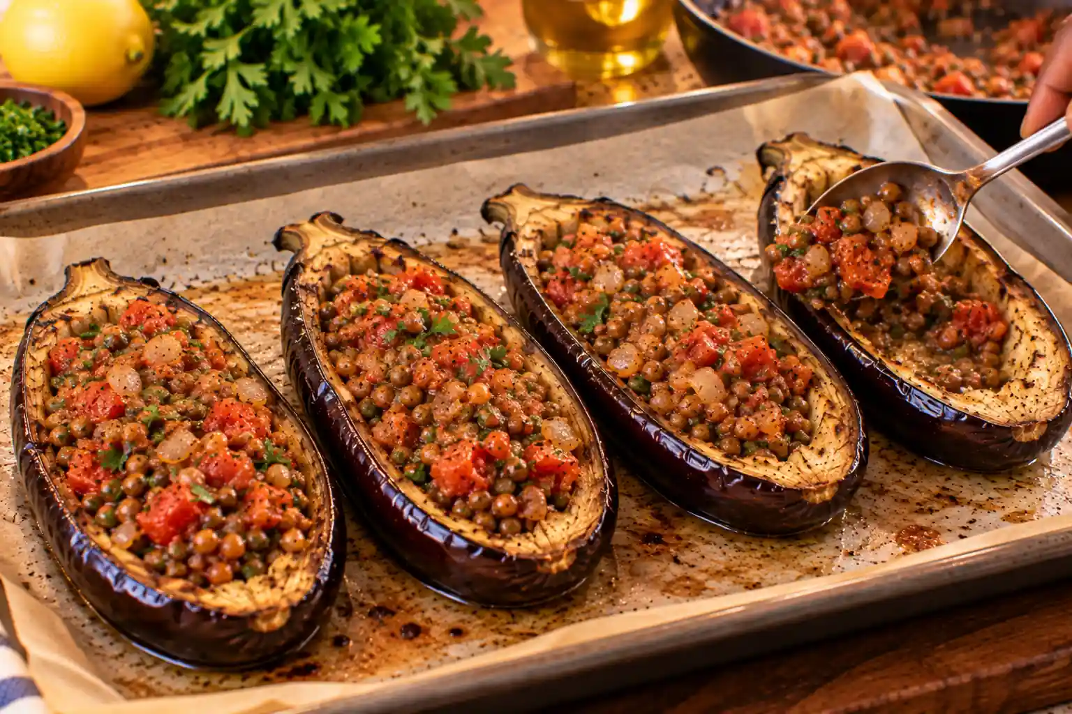 Step 9 of Stuffed Eggplant with Lentils, Tomatoes and Herbs