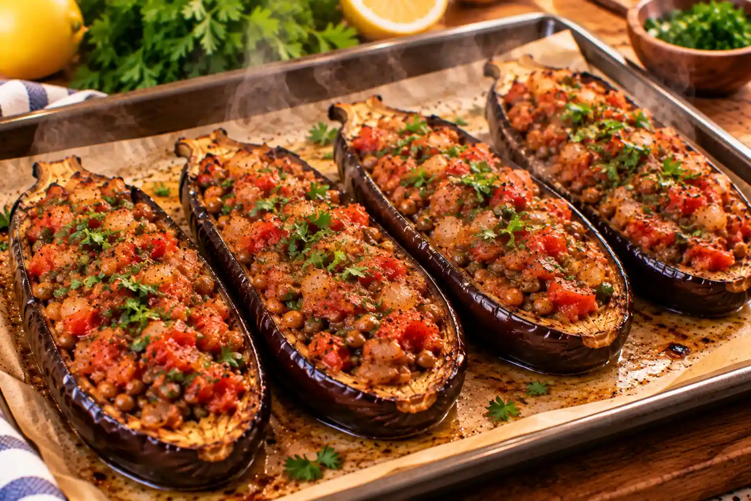Step 10 of Stuffed Eggplant with Lentils, Tomatoes and Herbs
